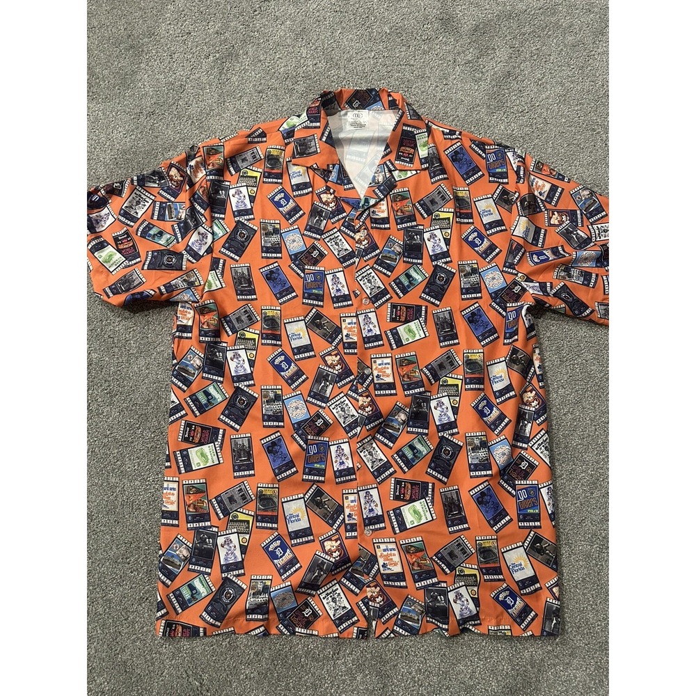 Detroit Tigers Hawaiian Shirt All Over Ticket Stub Men's  2XL XXL Button Up NWOT